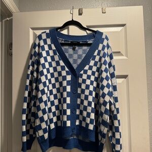 Forever 21 Blue and White Checkered Cardigan